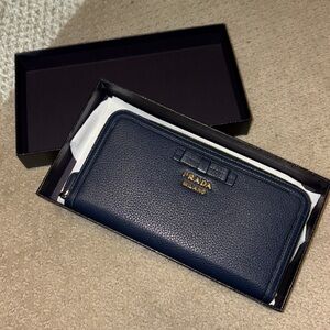 Prada navy continental wallet
